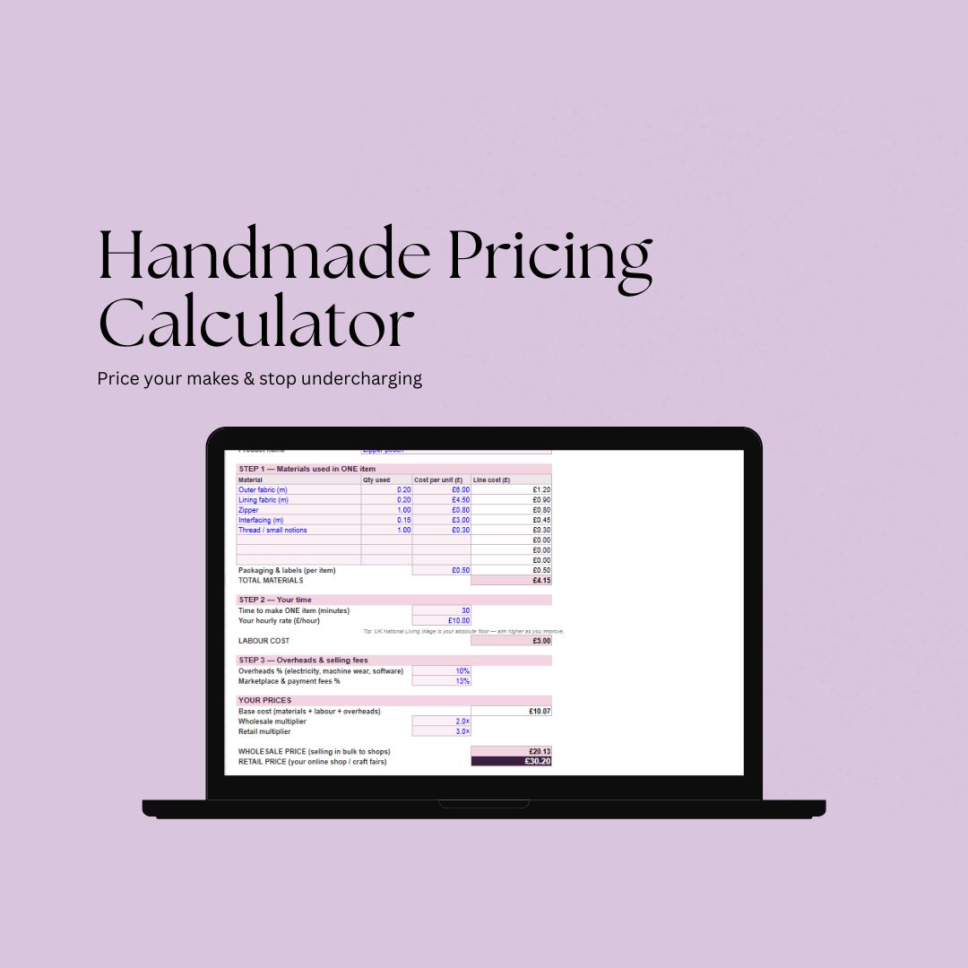Free handmade pricing calculator for sewists who sell their makes