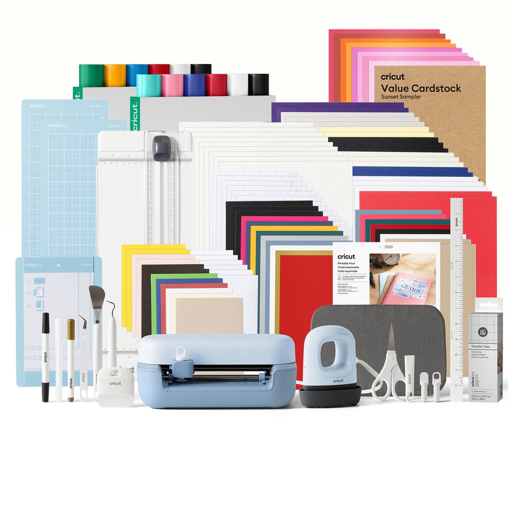 Cricut Joy 2 Ultimate Plus bundle with cutting machine, mini heat press, vinyl, cardstock and tools