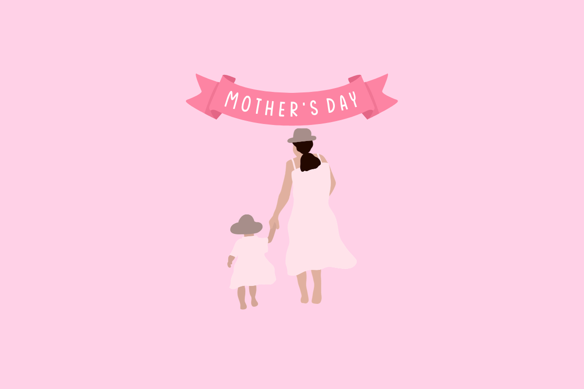 mother and daugther with a mothers day banner