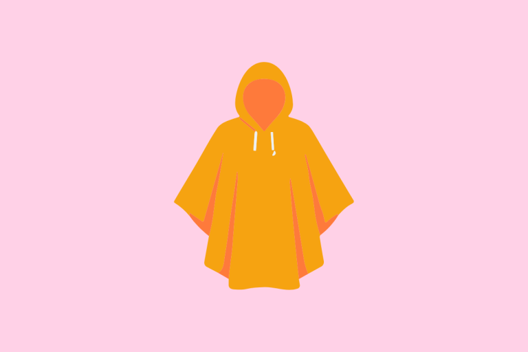 Ilustración de un poncho con capucha amarillo sobre fondo lila, con el título tutorial de ponchos
